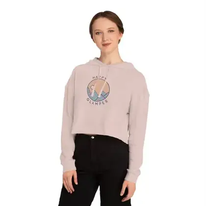 Happy Glamper Cropped Hoodie: Mountain Graphic Sweatshirt