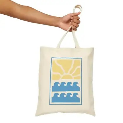 Sun & Waves Cotton Canvas Tote Bag: Minimalist Beach Bag