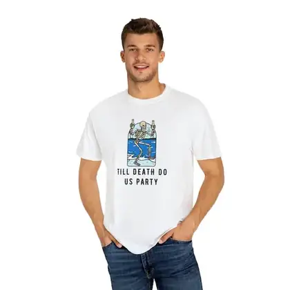Beach Party Skeleton Graphic Tee - Dark Humor Unisex Shirt