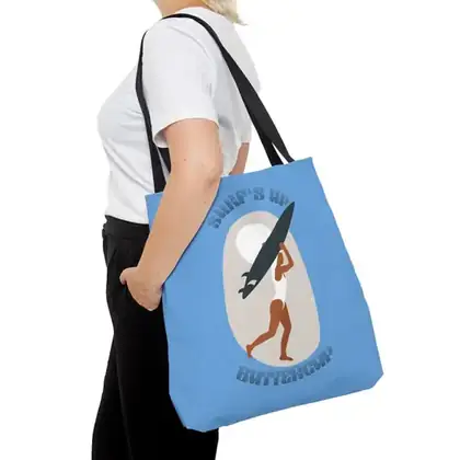 Retro Surf Graphic Tote Bag: 'Surf's Up Buttercup' Beach Bag