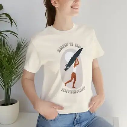 Retro Surfer Girl T-Shirt: Surf's Up Buttercup, Earthy Colors