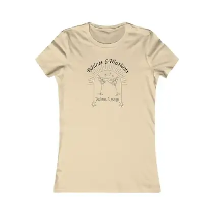 Bikinis & Martinis Fitted Tee, Retro Cocktail Lounge Graphic T-Shirt